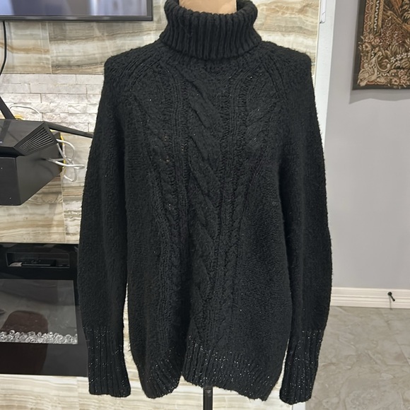 Simply Vera Wang Cable Knit Black Turtleneck Sweater/Silver Sparkle. Size L(812) - Picture 4 of 13